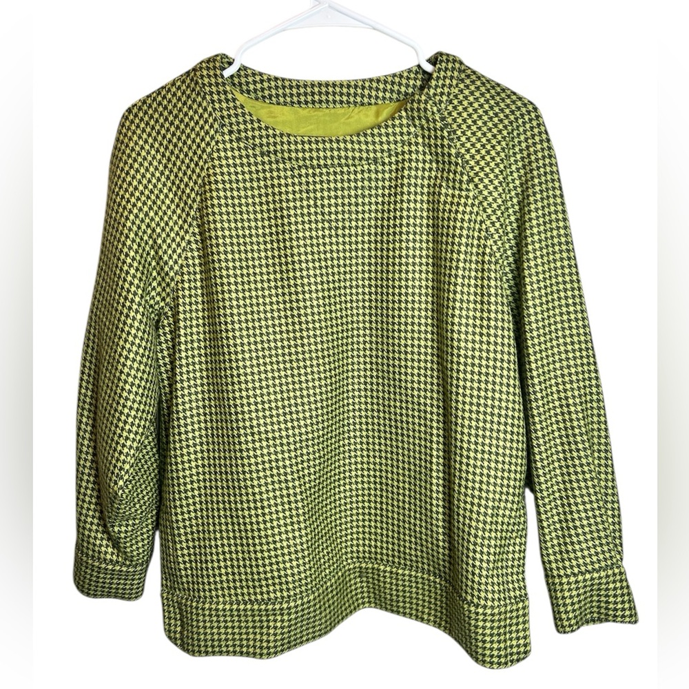 Vintage RARE Wool J Crew Green Houndstooth  Retro 60s Inspired Size Small